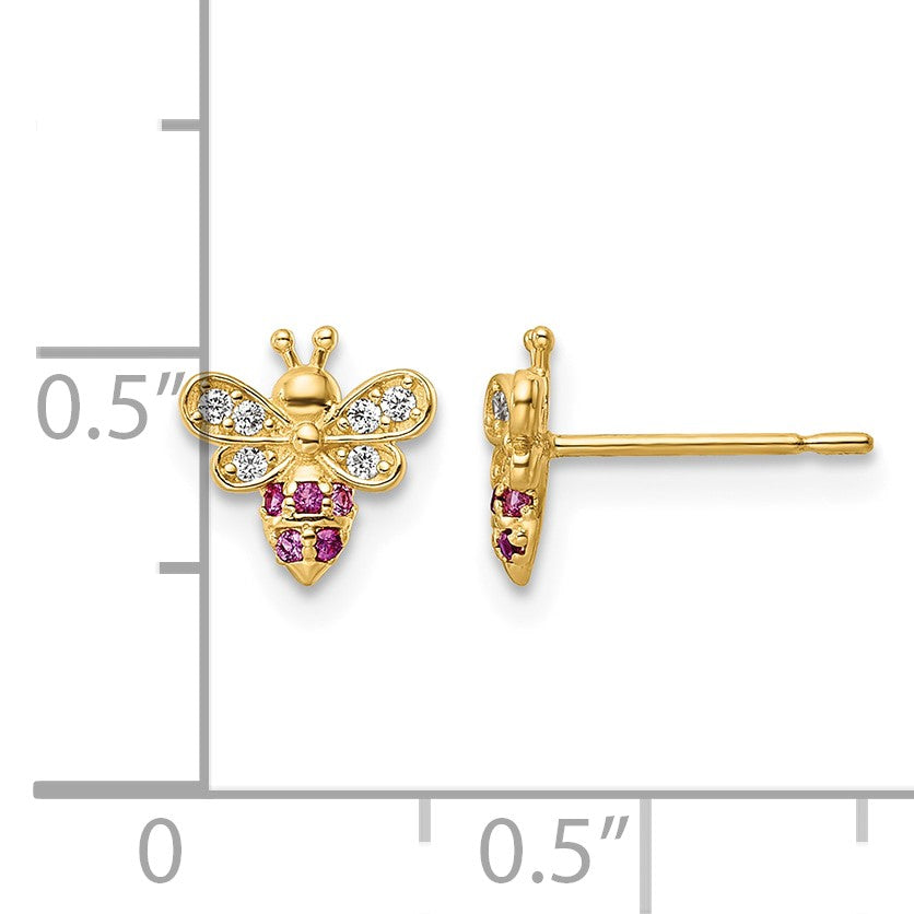 14k Madi K Clear and Red CZ Bee Childrens Post Earrings