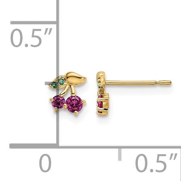 14k Madi K Red CZ and Green Glass Cherry Childrens Post Earrings