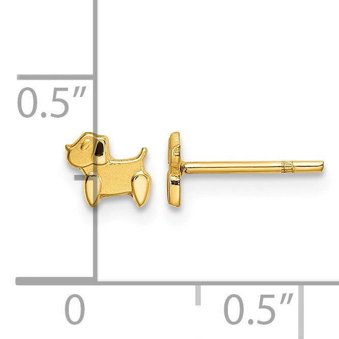 14k Madi K Polished and Satin Tiny Dog Childrens Post Earrings