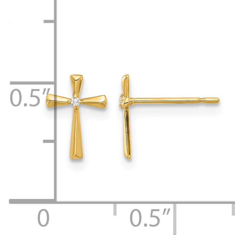14k Madi K Polished CZ Cross Childrens Post Earrings
