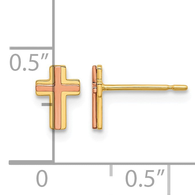 14k Madi K Two-tone Cross Childrens Post Earrings