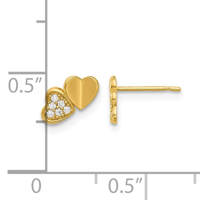 14k Madi K Polished CZ Double Hearts Childrens Post Earrings
