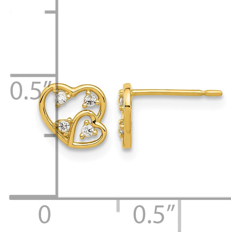 14k Madi K Polished CZ Hearts Childrens Post Earrings