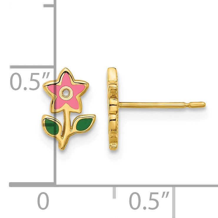 14k Madi K Polished Enameled Flower Childrens Post Earrings