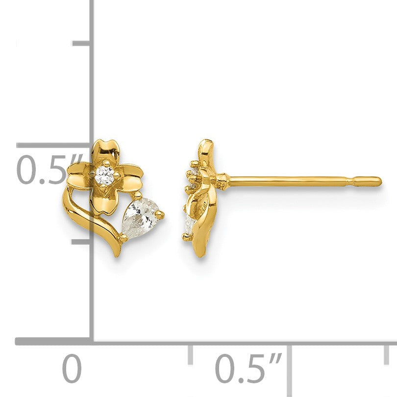 14k Madi K Polished CZ Flower Childrens Post Earrings