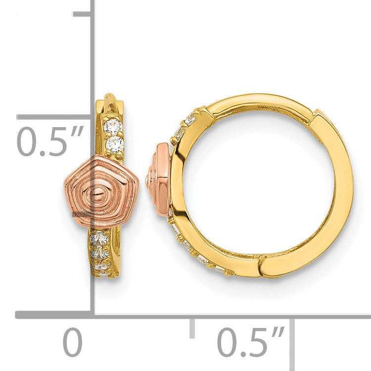 14k Two-tone Madi K Polished CZ Childrens Hinged Hoop Earrings