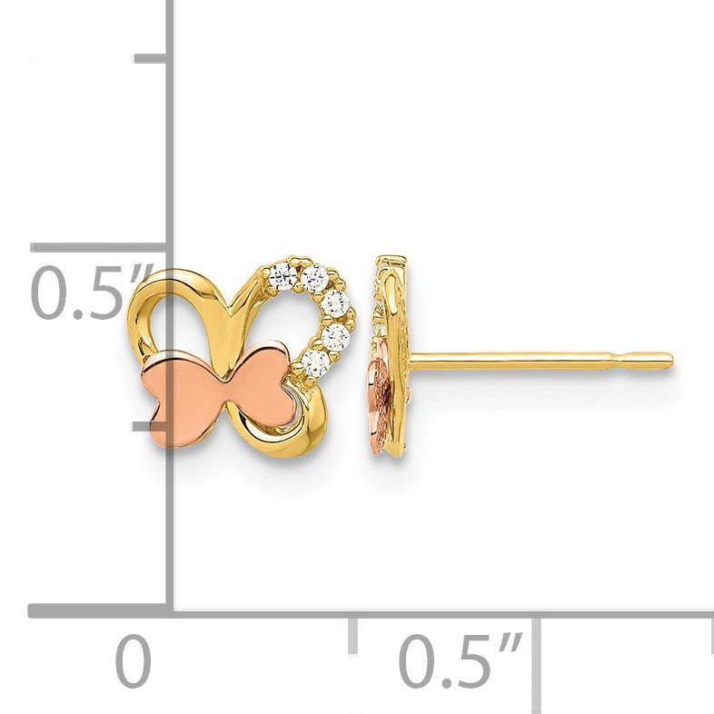 14k Madi K Two-Tone Polished CZ Butterfly Childrens Post Earrings