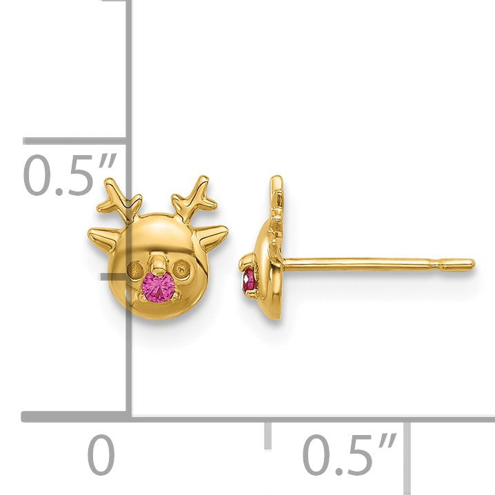 14k Madi K Polished CZ Reindeer Childrens Post Earrings