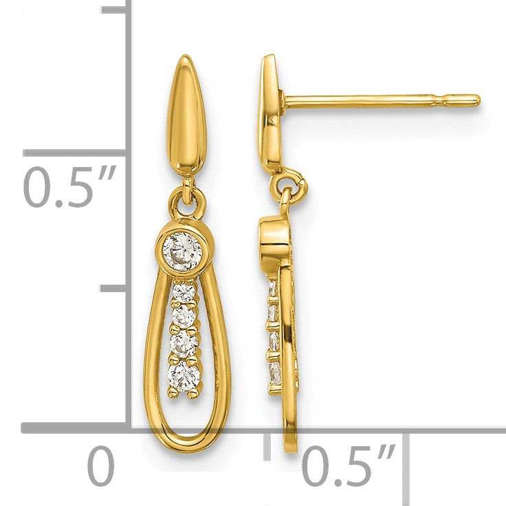 14k Madi K Polished CZ Fancy Teardrop Post Dangle Earrings