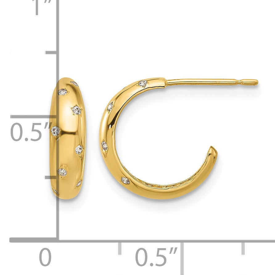 14k Madi K Polished CZ 3.5x12mm J-Hoop Post Earrings