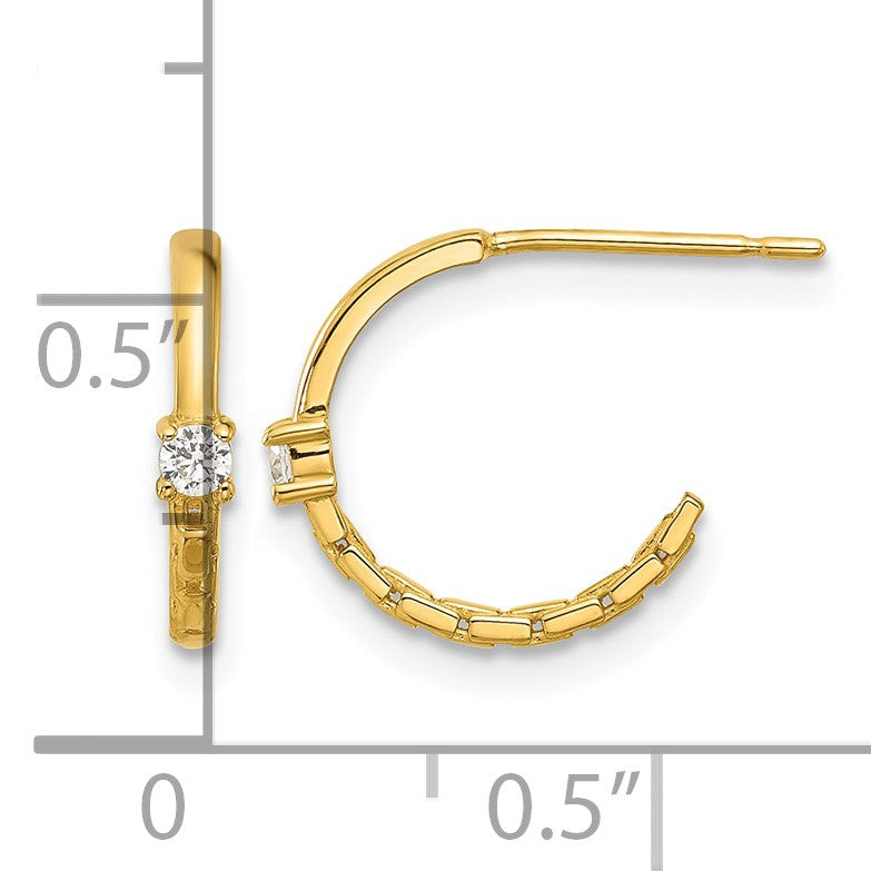 14k Madi K Polished CZ and Link 2x12mm J-Hoop Post Earrings