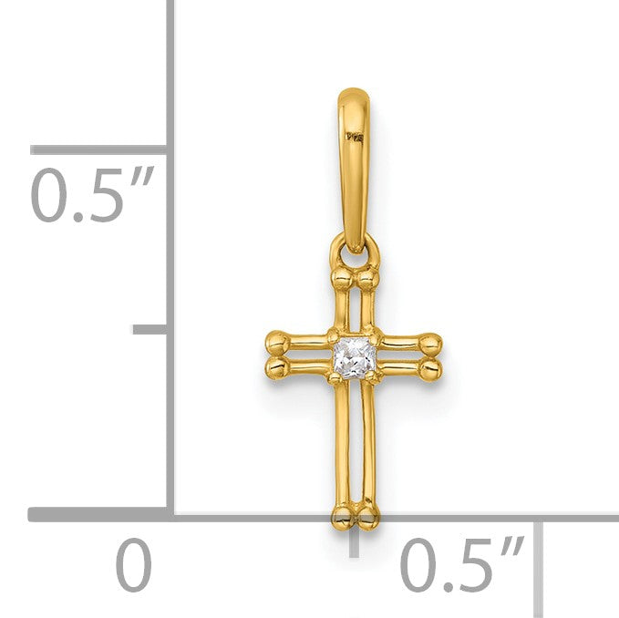 14k Madi K Polished and Beaded CZ Open Cross Childrens Charm / Pendant