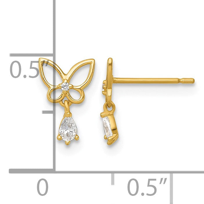 14k Madi K Polished Open Butterfly with CZ Dangle Childrens Post Earrings