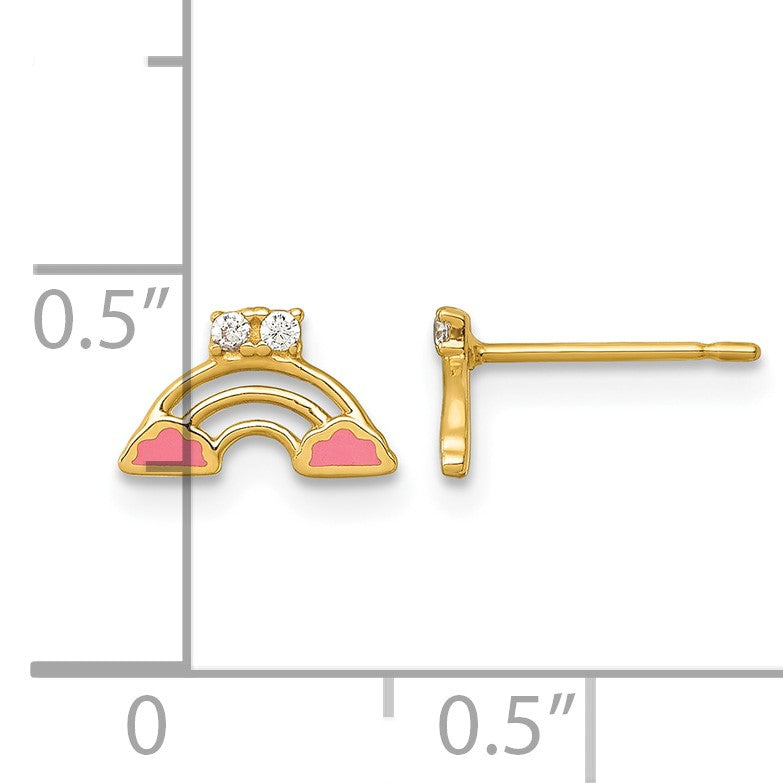 14k Madi K Polished Pink Enamel and CZ Rainbow Childrens Post Earrings