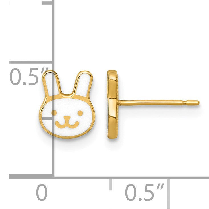14k Madi K Polished White Enameled Bunny Face Childrens Post Earrings