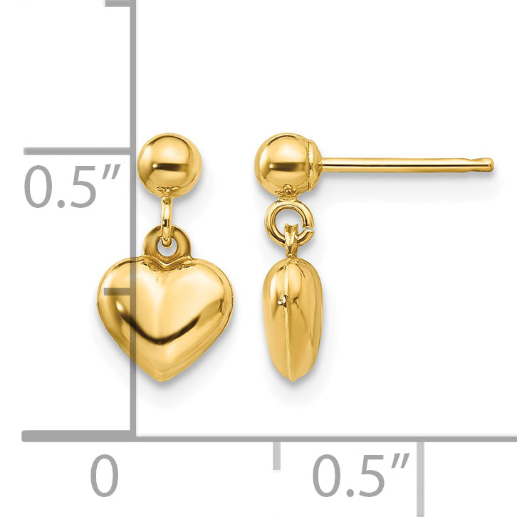 14k Madi K Puffed Heart Childrens Post Dangle Earrings