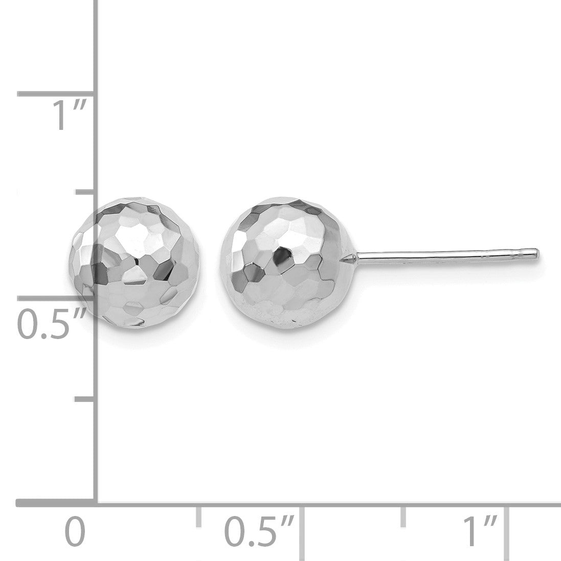 14K White Gold 8mm Faceted Diamond-cut Puffed Ball Post Earrings