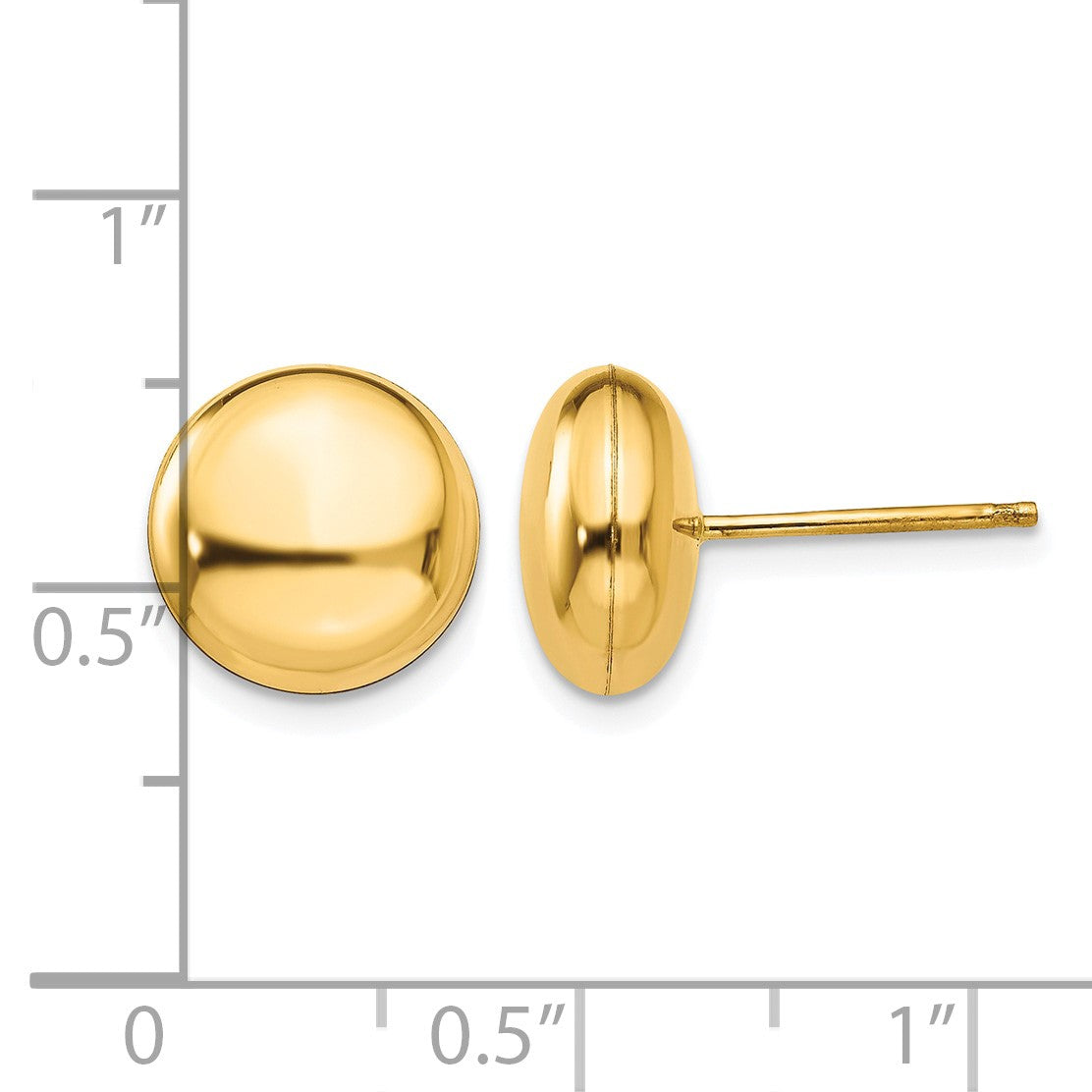 14k 10.5mm Polished Puffed Round Button Post Earrings