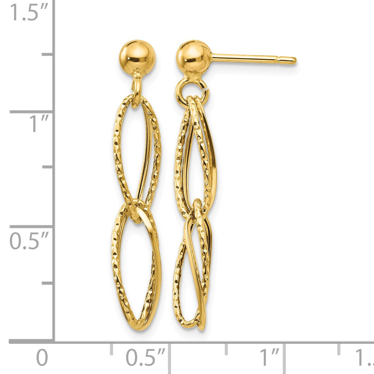14k Polished Textured Twisted Link Dangle Post Earrings