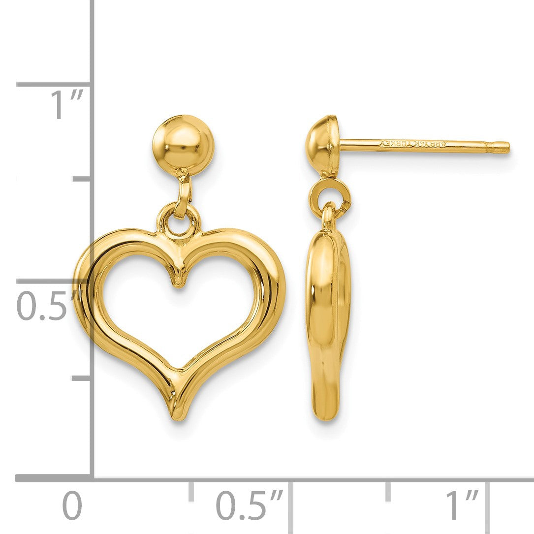 14K Polished Open Heart Dangle Post Earrings