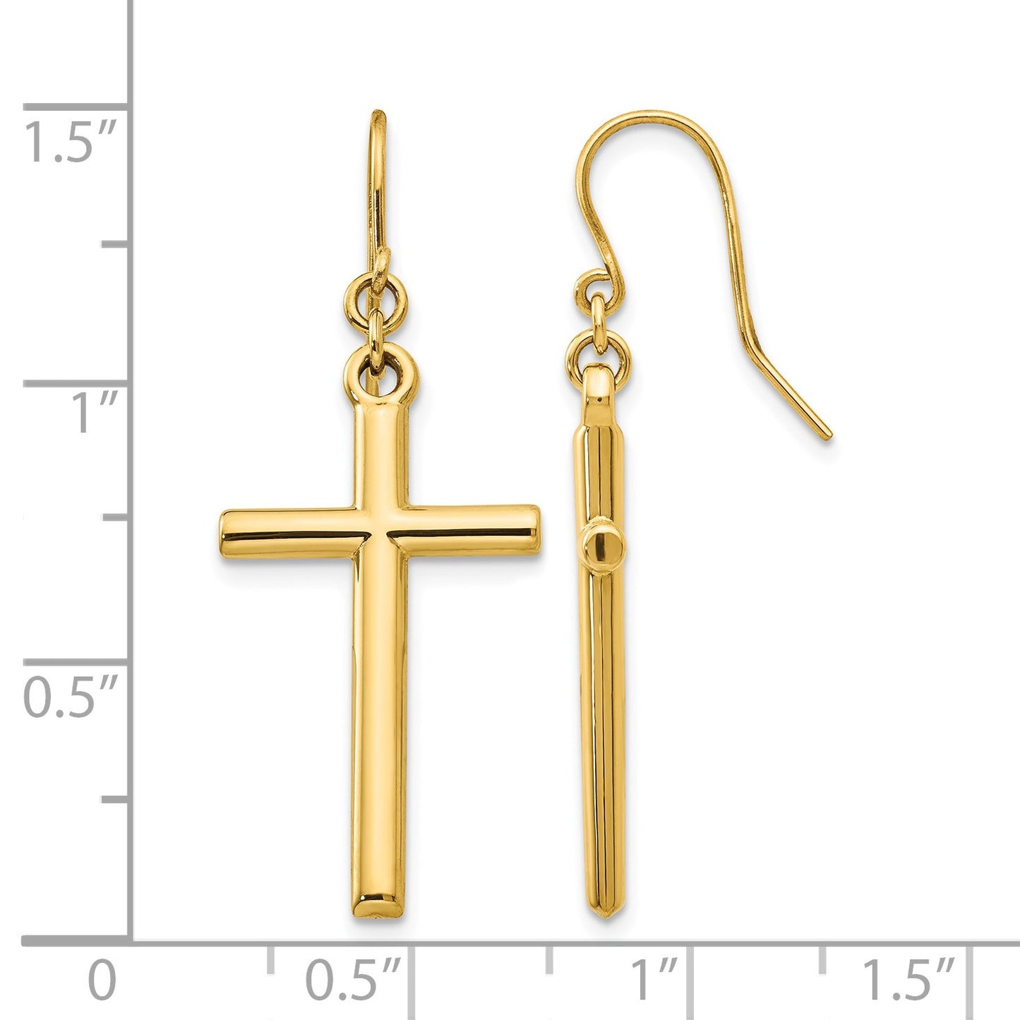 14k Polished Cross Dangle French Hook Earrings