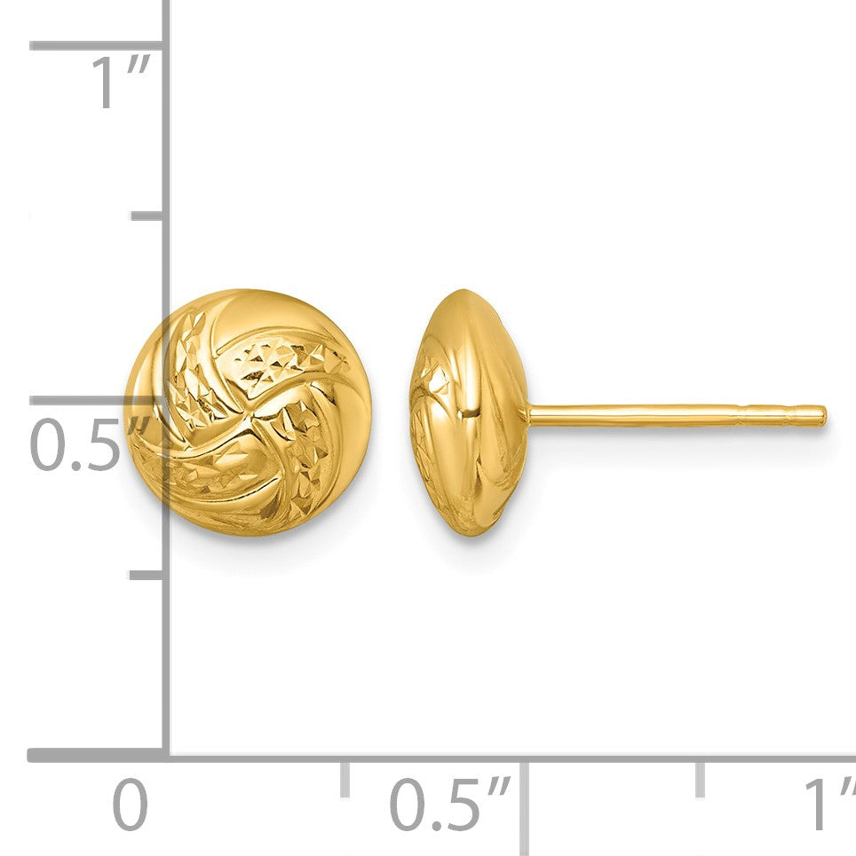 14k 9mm Polished Textured Hollow Button Post Earrings
