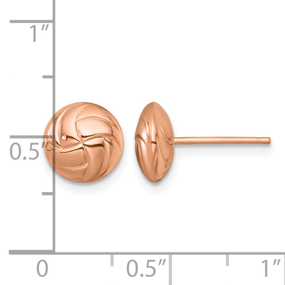 14k Rose Gold 9mm Polished Textured Hollow Button Post Earrings