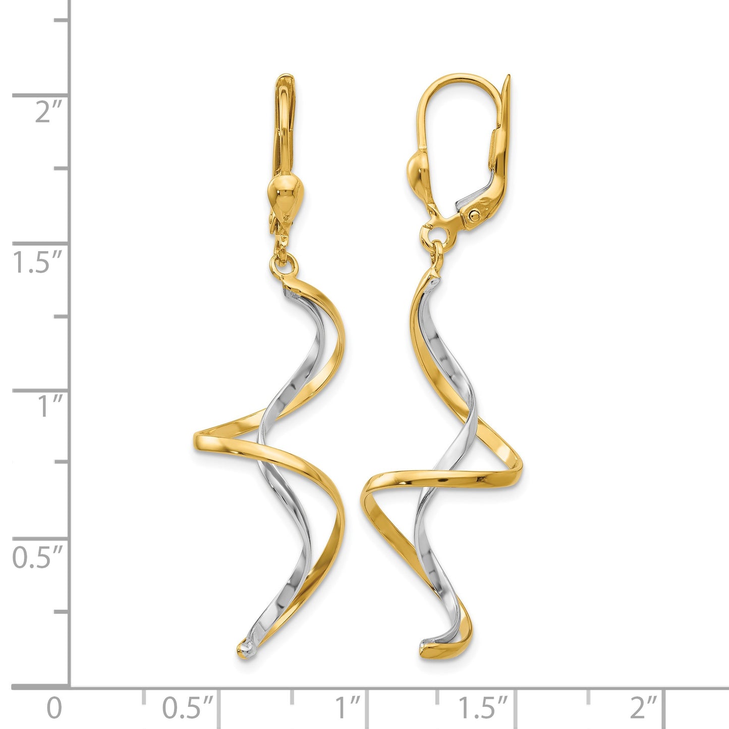 14k Two-tone Spiral Dangle Leverback Earrings