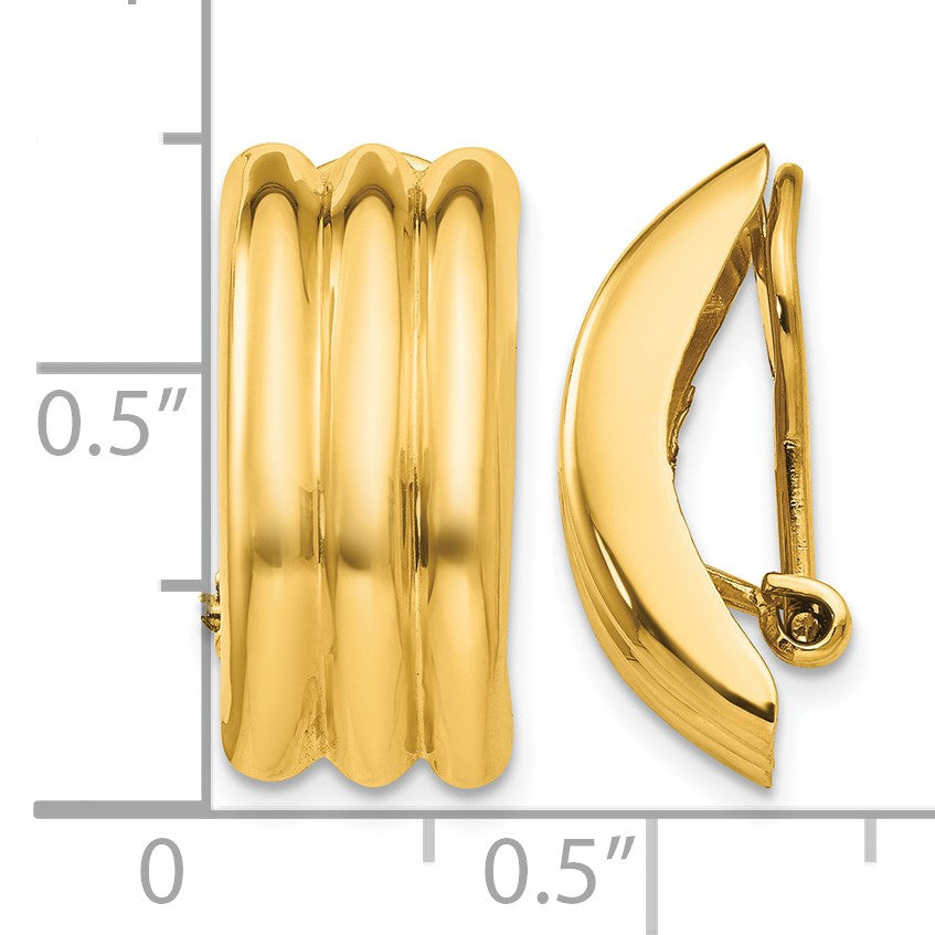 14k 8.5x19mm Polished Ribbed Omega Back Non-pierced Earrings
