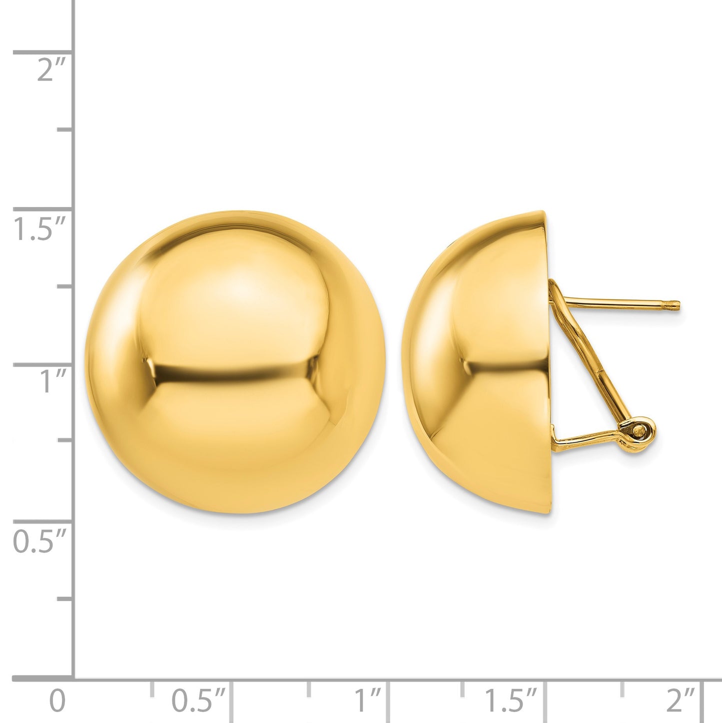 14k 24mm Polished Half Ball Omega Back Post Earrings
