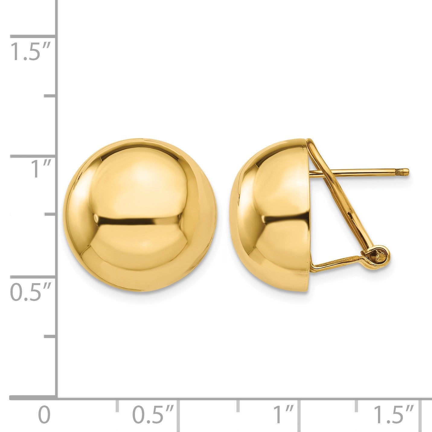 14k 16mm Polished Half Ball Omega Back Post Earrings