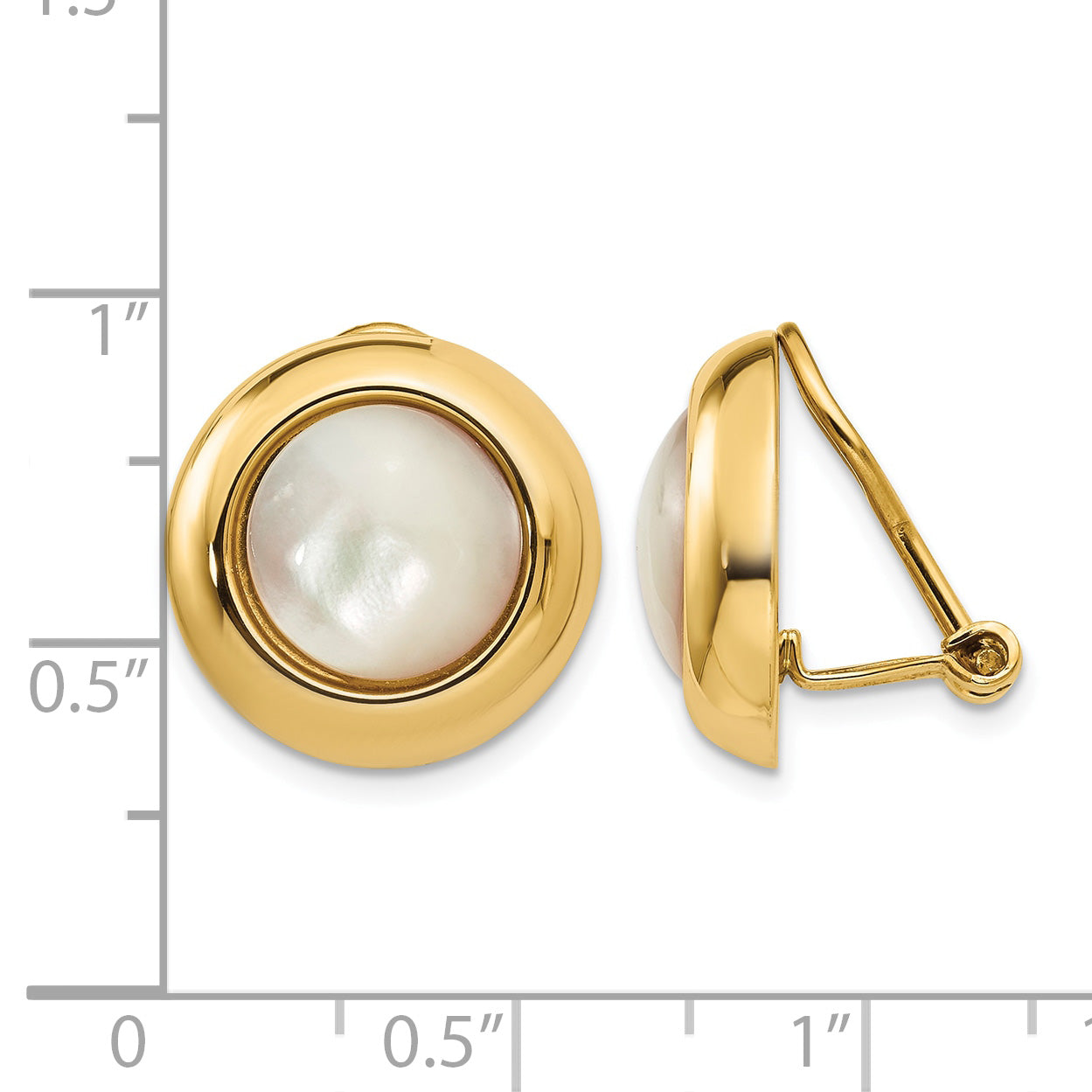 14k Omega Clip Mother of Pearl Cabochon 16mm Non-pierced Earrings