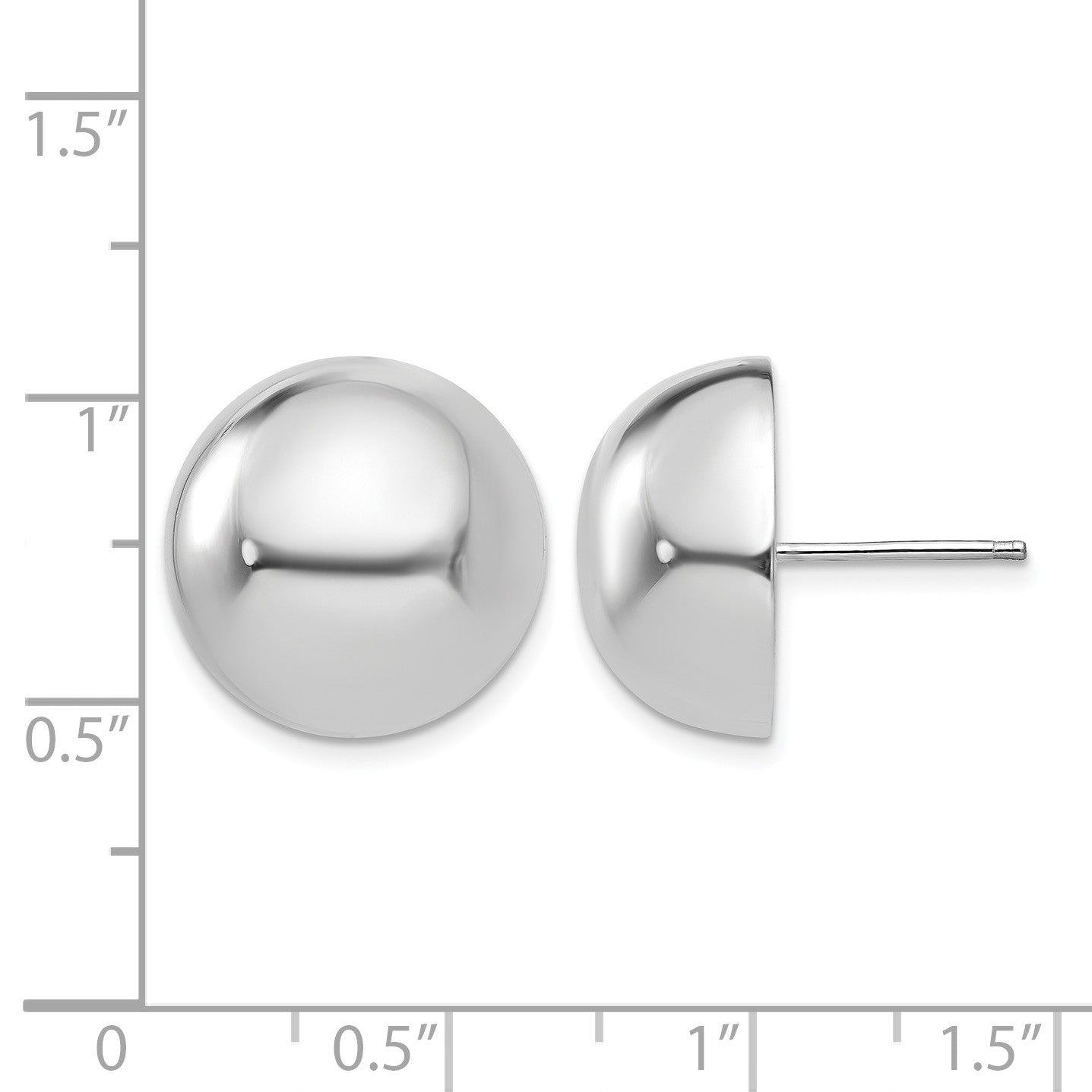 14k White Gold 16mm Polished Half Ball Post Earrings