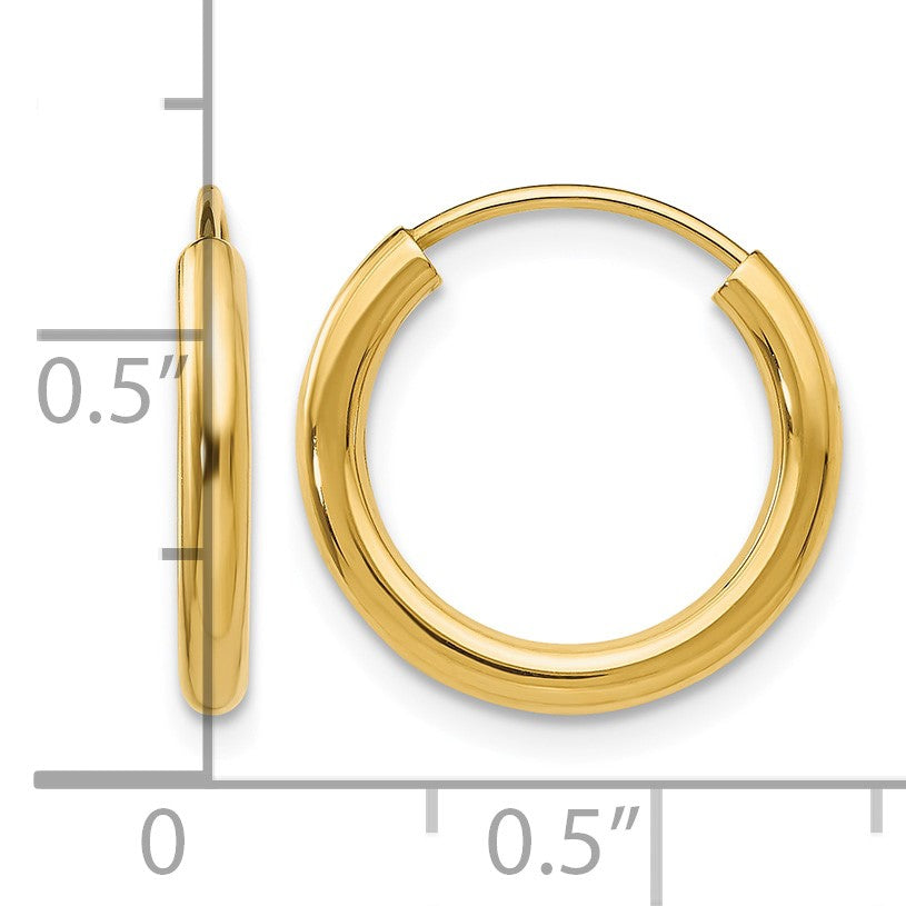 14k 2x16mm Polished Round Endless Tube Hoop Earrings