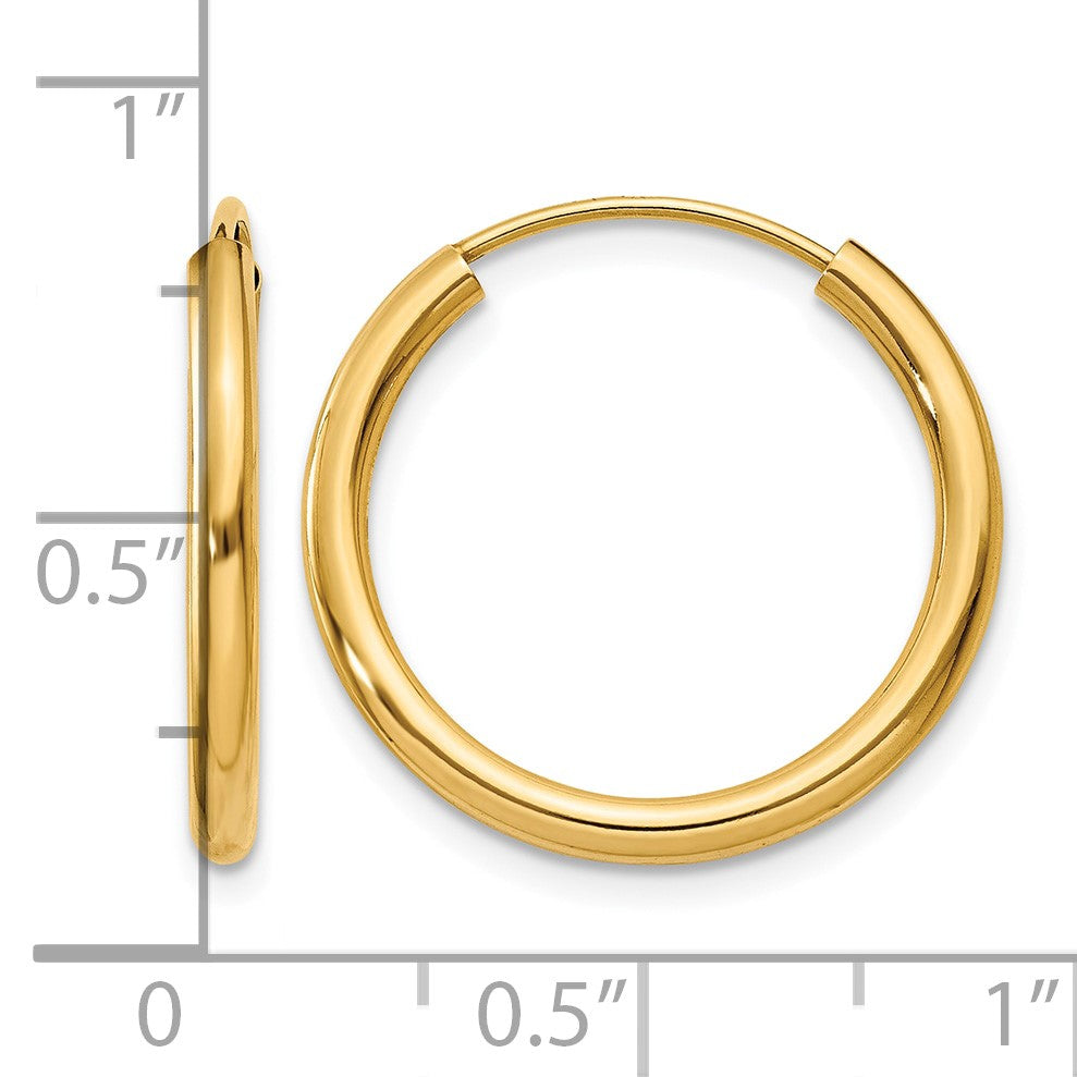 14k 2x20mm Polished Round Endless Tube Hoop Earrings