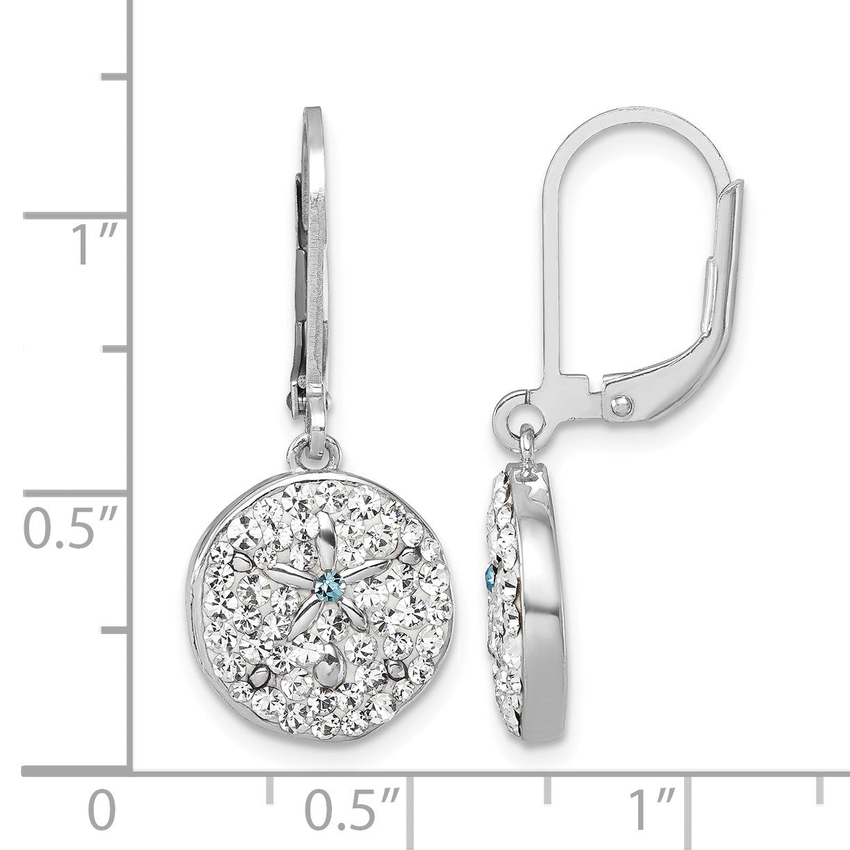 Sterling Silver Rhodium-Plated Polished White Crystal Sand Dollar Dangle Earrings