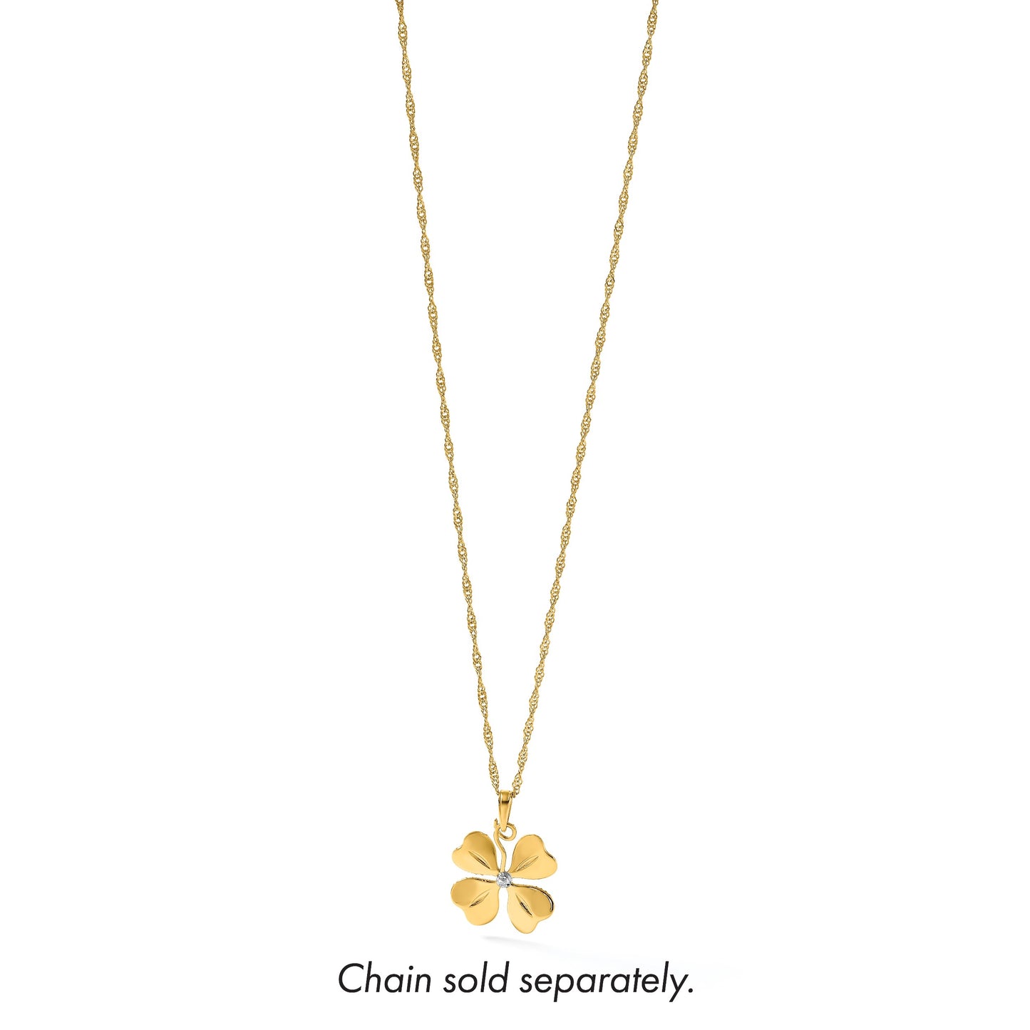 14k with White Rhodium Polished 4-Leaf Clover Charm Pendant