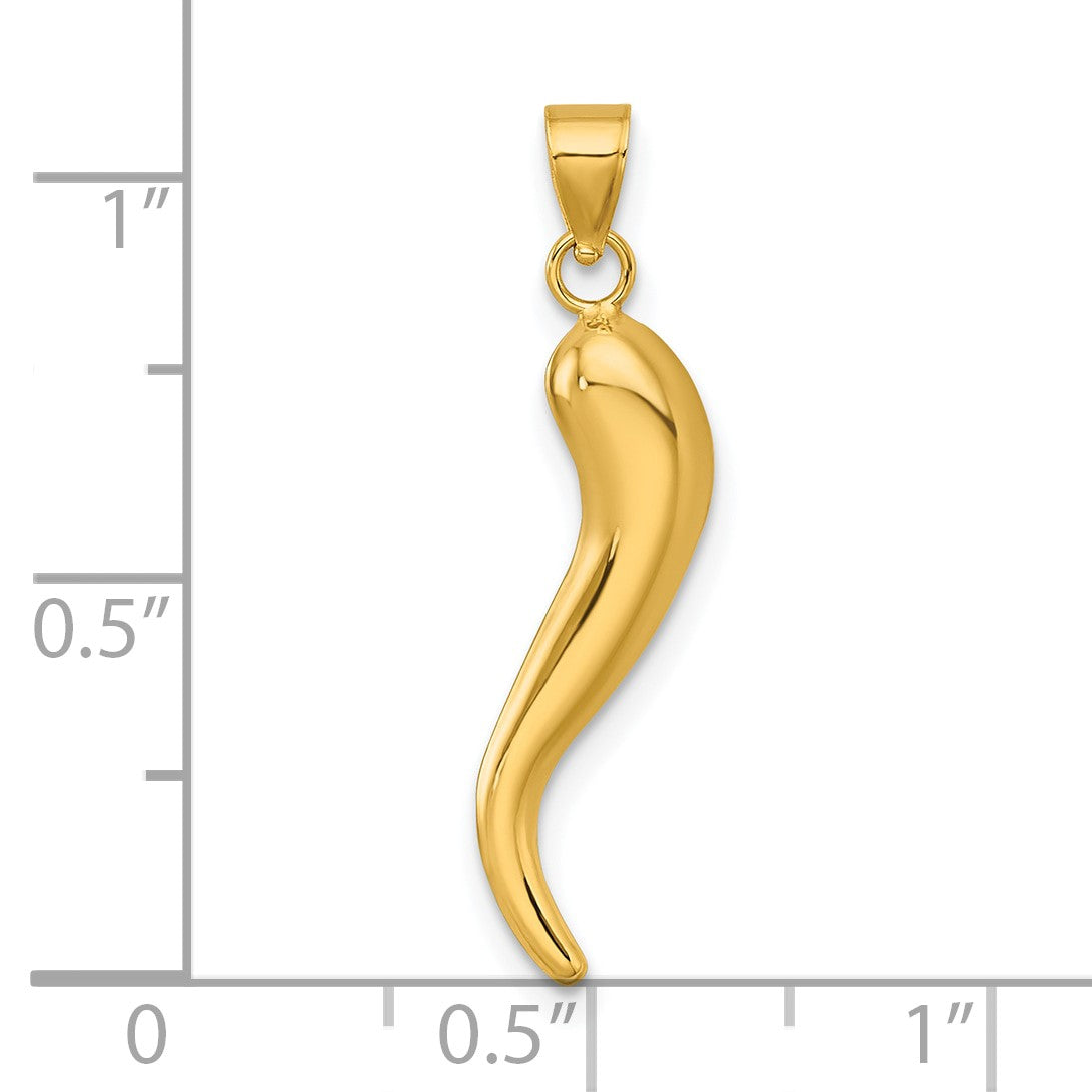 14k Polished Hollow 3-D Italian Horn Pendant