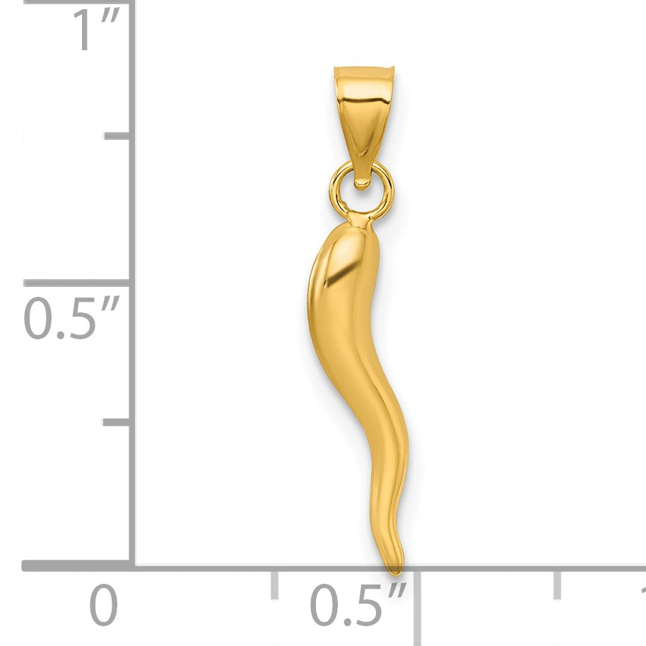 14k Polished Hollow 3-D Italian Horn Pendant
