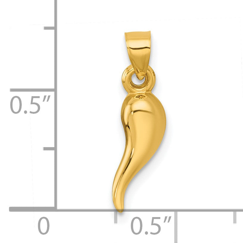 14k Polished Hollow 3-D Italian Horn Pendant