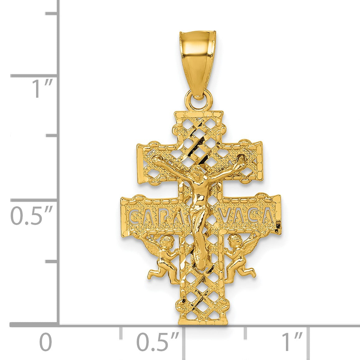 14k Polished Diamond-cut Cara Vaca Crucifix Pendant
