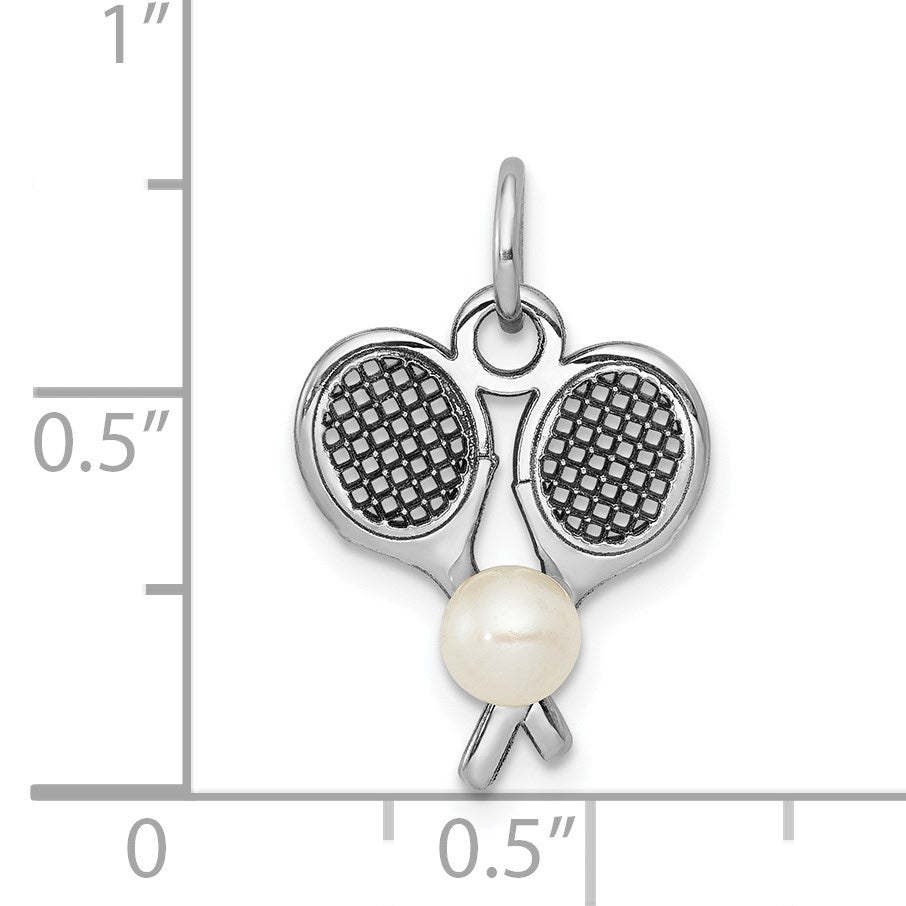 14K White Gold Tennis Racquets with Freshwater Cultured Pearl Ball Charm