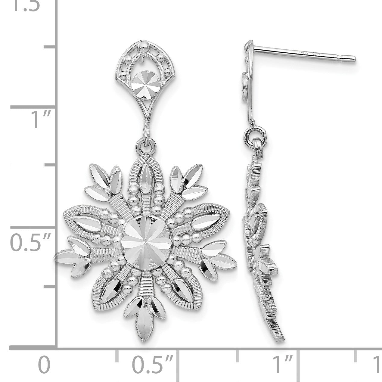 14k White Gold Fancy Snowflake Dangle Post Earrings