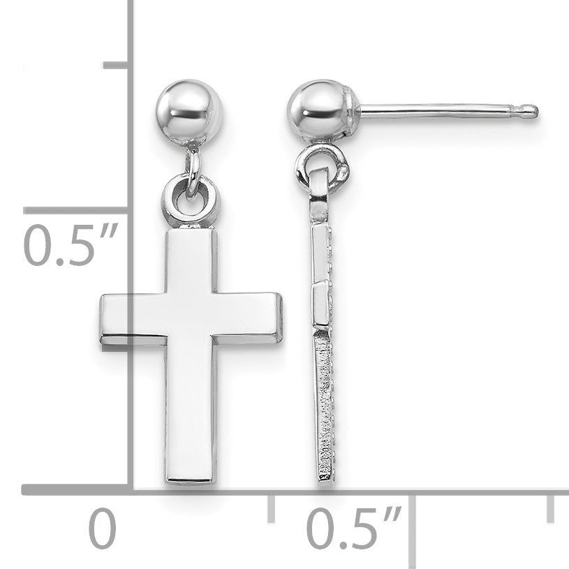 14k White Gold Polished Cross Dangle Post Earrings