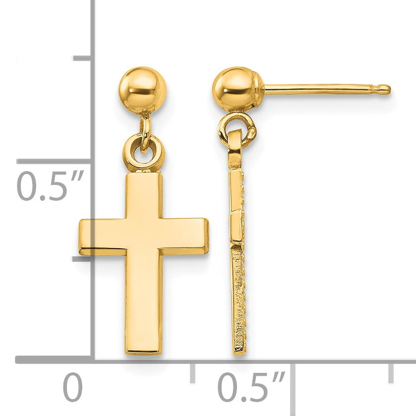 14k Polished Cross Dangle Post Earrings