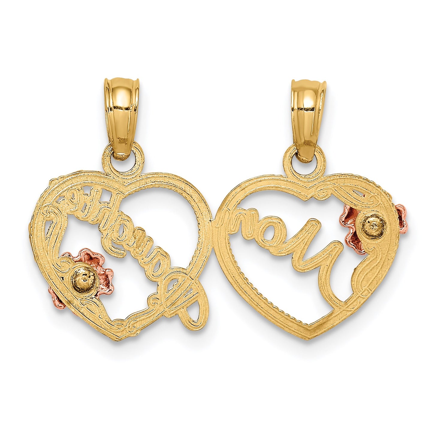 14k Two-tone with Flowers MOM - DAUGHTER 2-Piece Break-apart Hearts Pendant