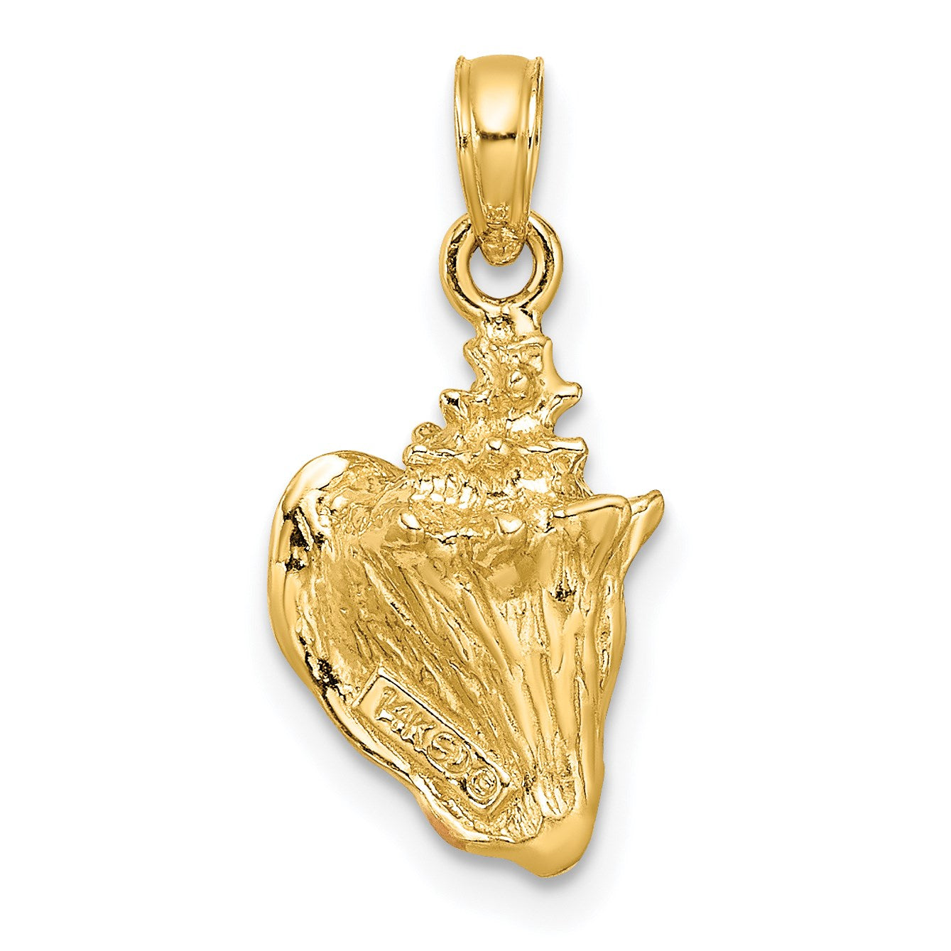 14k Pink and White Enameled 3-D Conch Shell Pendant