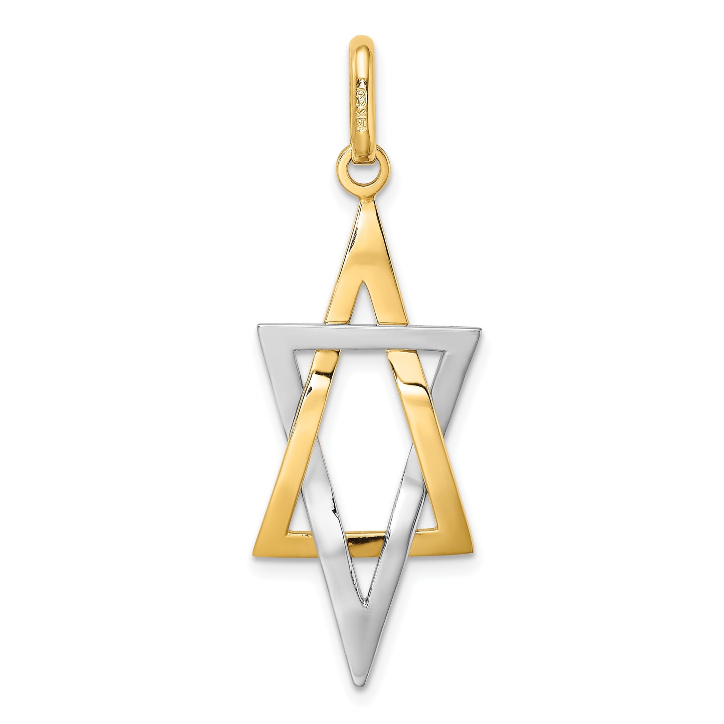 14K and White Rhodium Elongated Star Of David Charm