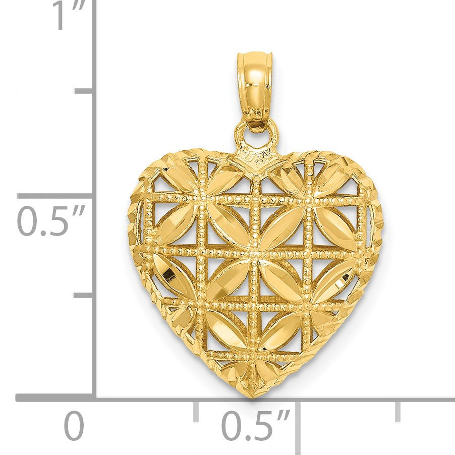 14K Polished 3-D Filigree Puffed Heart Pendant