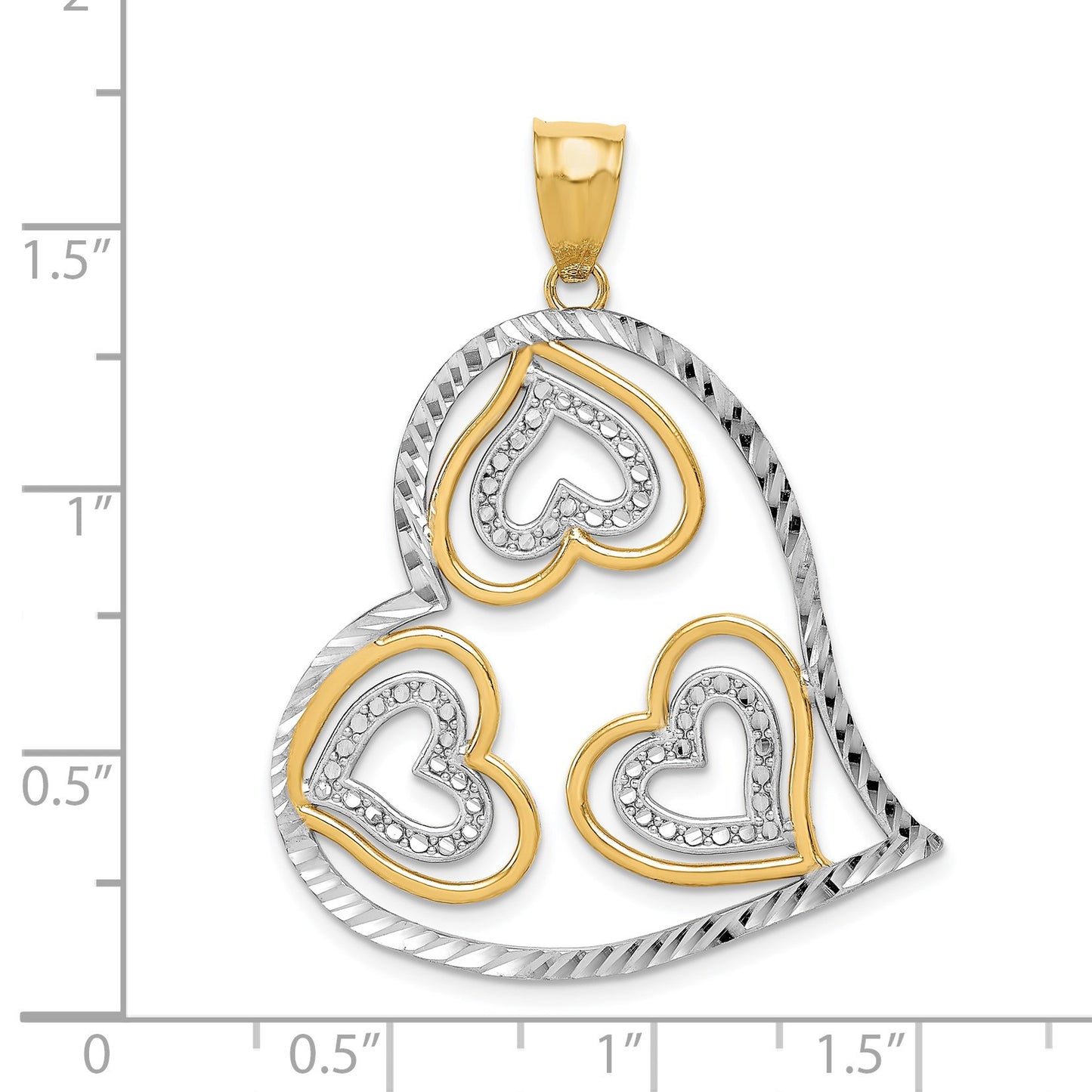 14K and White Rhodium Polished Hearts Inside Heart Pendant